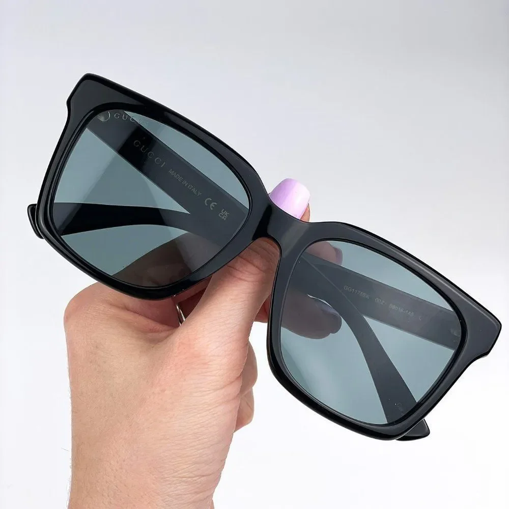 🔥 Gucci GG1175SK 002 Sunglasses Black Smoke Grey Square Unisex